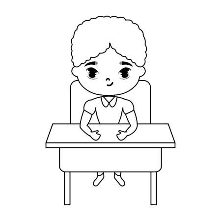 little student boy sitting in school desk vector illustration designのイラスト素材