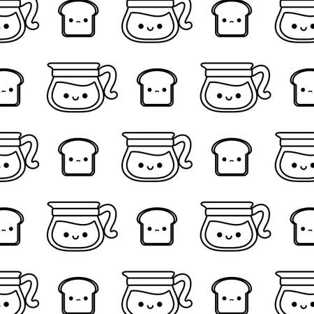 pattern of teapots with breads kawaii style vector illustration designのイラスト素材