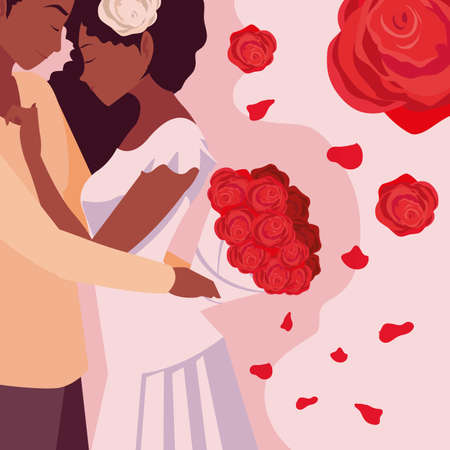 young couple with roses decoration vector illustration designのイラスト素材