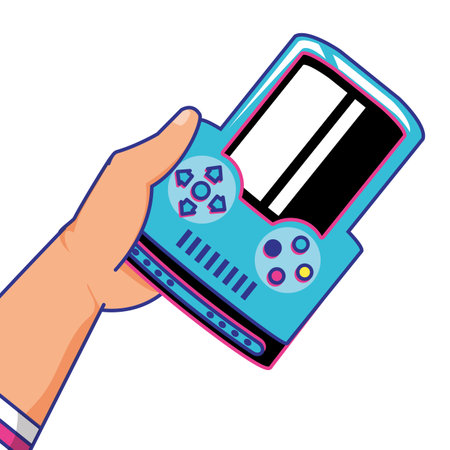 gamer hand with handle video game device vector illustration design
