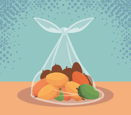 fresh mangoes fruits in bag plastic illustration designのイラスト素材