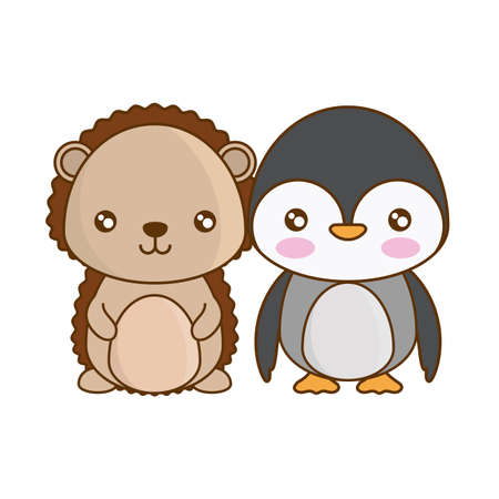 cute penguin with porcupine animals vector illustration designのイラスト素材