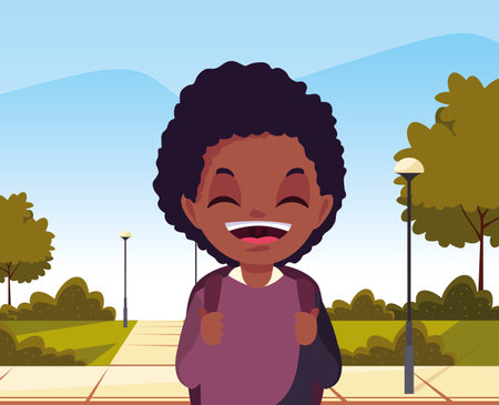 school boy with bag in the park vector illustration