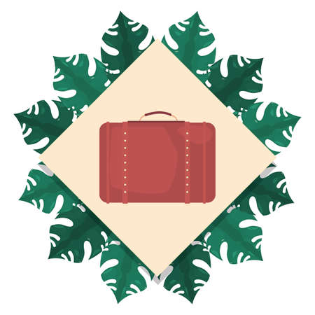 suitcase badge leaves tropical summer vector illustrationのイラスト素材