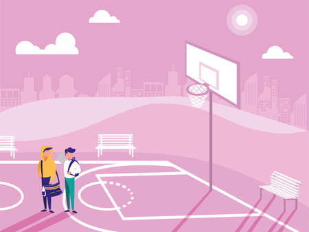 scene of men in park in the city vector illustration designのイラスト素材