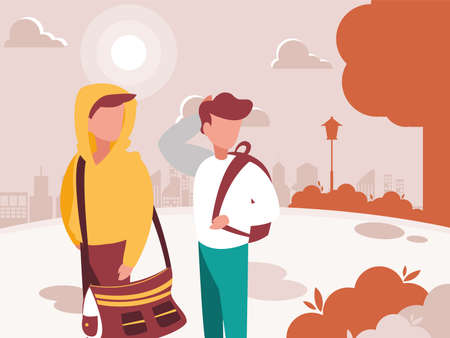 faceless men with landscape in background vector illustration designのイラスト素材