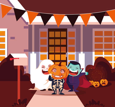 cute children disguised for Halloween vector illustration designのイラスト素材