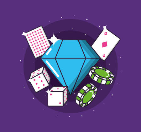 casino game diamond with poker cards and icons vector illustration designのイラスト素材