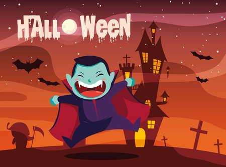 poster of cute boy disguised of vampire vector illustration designのイラスト素材
