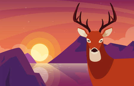 deer wildlife happy autumn season landscape vector illustrationのイラスト素材