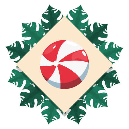 beach ball badge leaves tropical summer vector illustrationのイラスト素材