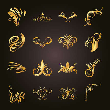 set of elegant floral ornaments gold vector illustration designのイラスト素材