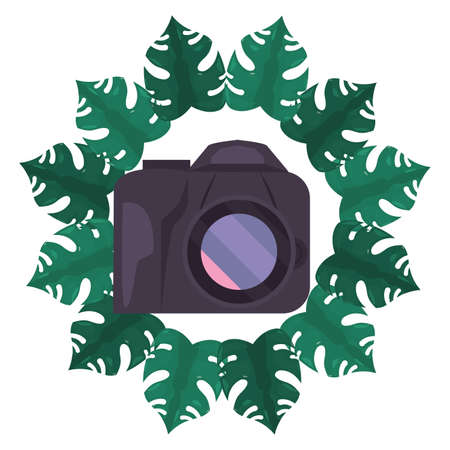 photography camera frame tropical leaves summer vector illustrationのイラスト素材