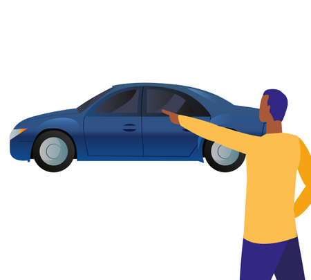 man with her car on white backgroundのイラスト素材