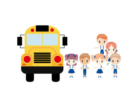 bus school with group of little students vector illustration designのイラスト素材