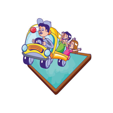 bus school with driver and students in board classroom vector illustration designのイラスト素材