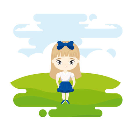 cute little student girl in landscape scene vector illustration designのイラスト素材