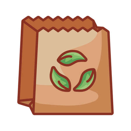 ecological paper bag with leafs vector illustration designのイラスト素材