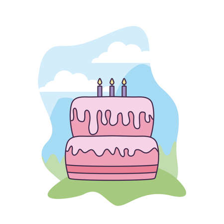 sweet cake of birthday in landscape vector illustration designのイラスト素材