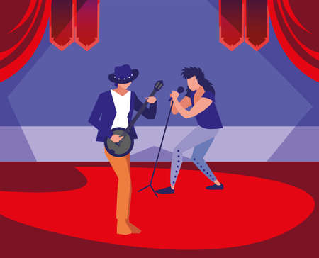 man singer and musician with banjo concert event vector illustrationのイラスト素材