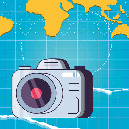 world planet earth maps with camera photographic vector illustration designのイラスト素材
