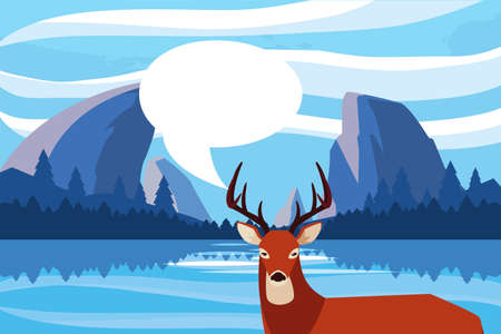 deer wildlife happy autumn season lake landscape vector illustrationのイラスト素材
