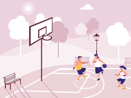 group of people in park in the city, scene of people outdoor vector illustration designのイラスト素材