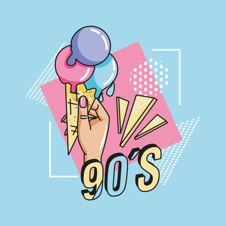 90s style ice cream design, Vintage retro fashion culture funky and decoration theme Vector...