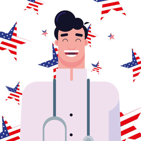 happy labor day - doctor american flag star background vector illustrationのイラスト素材