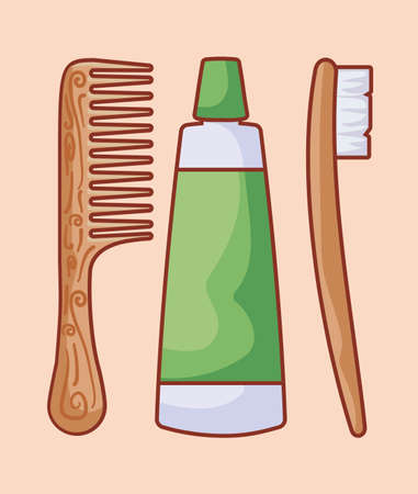 cream tube with toothbrush and comb hair vector illustration designのイラスト素材