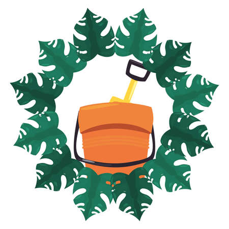 bucket shovel frame tropical leaves summer vector illustrationのイラスト素材