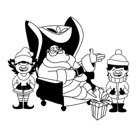 christmas card of santa claus sitting on sofa vector illustration designのイラスト素材