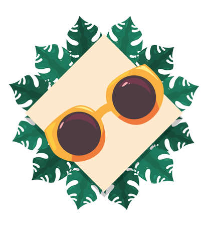 summer time holiday sunglasses tropical leaves wreath vector illustrationのイラスト素材