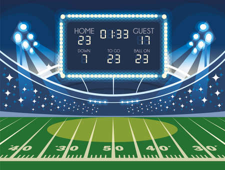 soccer field with scoreboard, football stadium vector illustration designのイラスト素材