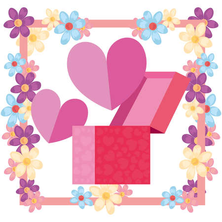 gift box flowers romantic hearts vector illustrationのイラスト素材