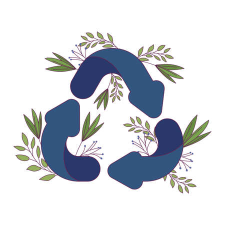 Recycle sign and leaves design, Ecology eco save green natural environment protection and care theme Vector illustrationのイラスト素材