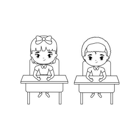 little students seated in school desks vector illustration designのイラスト素材
