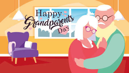 happy grandparents day poster with couple hugged vector illustration designのイラスト素材