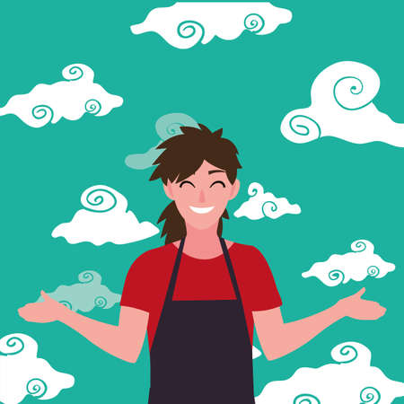 seller woman character with apron outdoors vector illustrationのイラスト素材