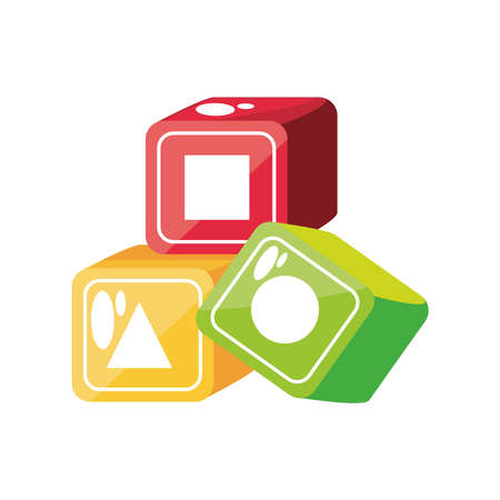 wooden cubes, kids toy on white background vector illustration designのイラスト素材