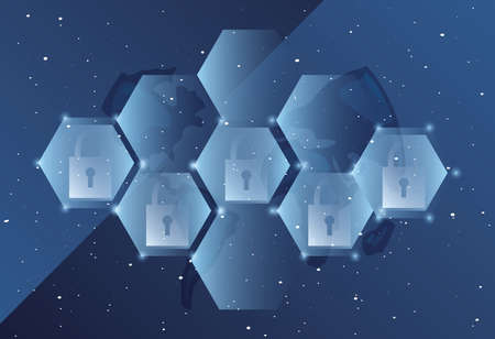 world padlock network cybersecurity data protection vector illustrationのイラスト素材