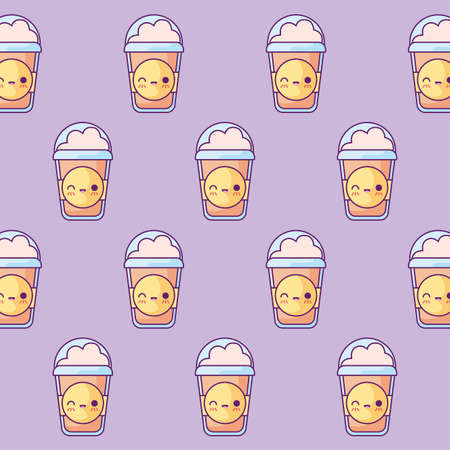 pattern of coffee milkshakes kawaii style vector illustration designのイラスト素材