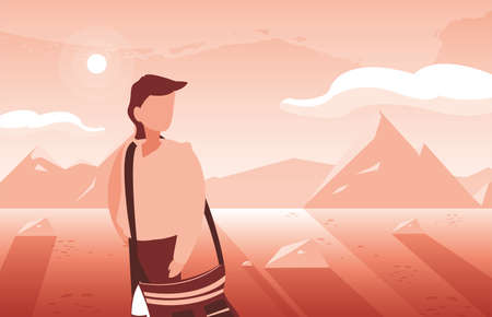 faceless man with landscape in background vector illustration designのイラスト素材