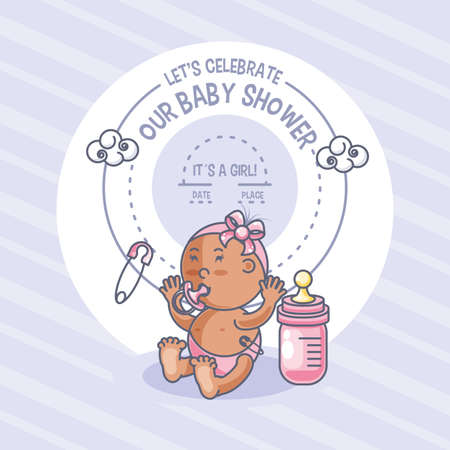 it is a girl baby shower card with bottle milk vector illustration designのイラスト素材