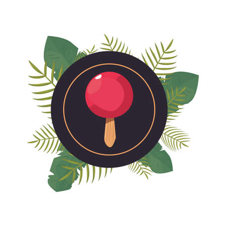 summer time holiday ice cream badge tropical leaves vector illustrationのイラスト素材
