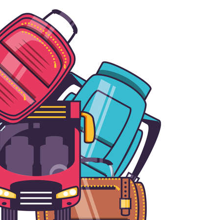 travel suitcase equipment with train vector illustration designのイラスト素材