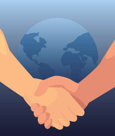 handshake world cooperation icon flat design vector illustrationのイラスト素材