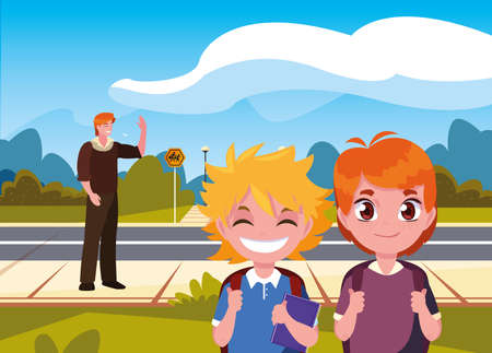parent with students kids back to school vector illustrationのイラスト素材