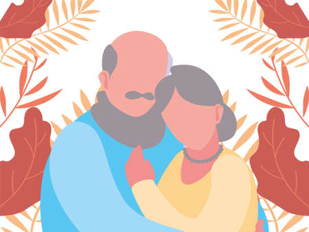 grandfather and grandmother hugging - happy grandparents day vector illustrationのイラスト素材
