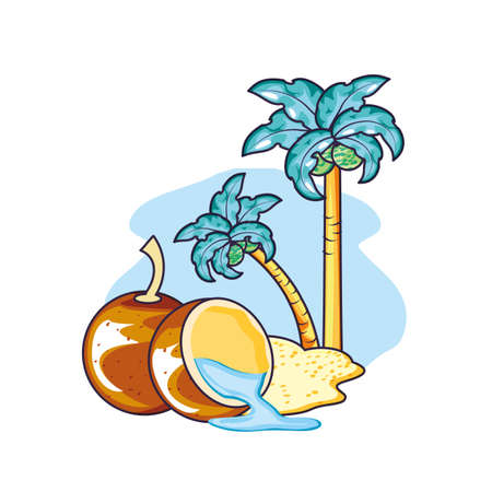 fresh coconut with in the beach vector illustration designのイラスト素材